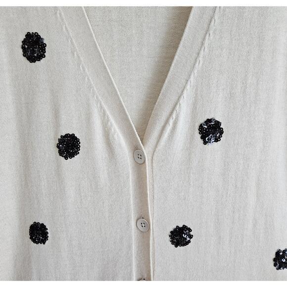 OLD NAVY Women XXL Cardigan Sweater Cream Black Sequin Dots Cotton Blend 48" NEW - Picture 5 of 9